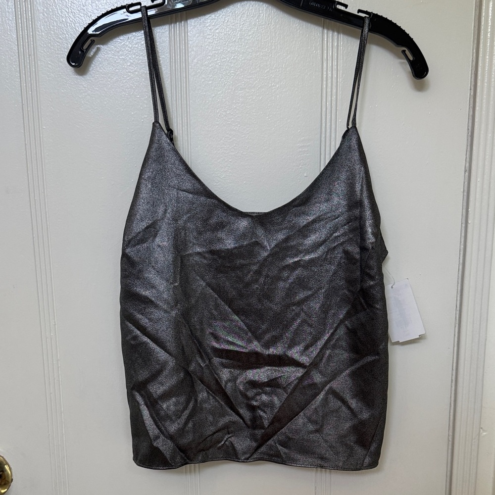 HOLIDAY TOP Gorgeous Silver Metallic Satin Women's Camisole